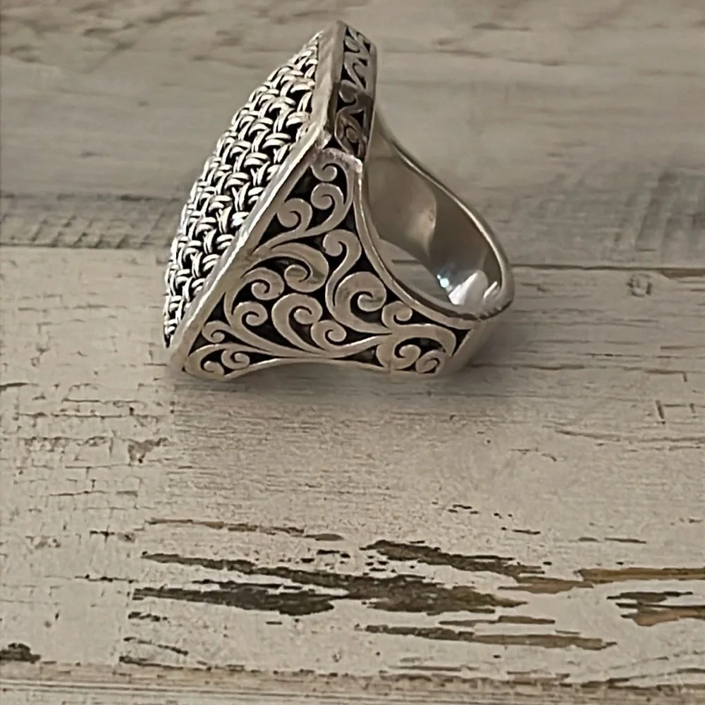 Lois Hill Silver Rectangular Textile Weave Cut-Out Ring.